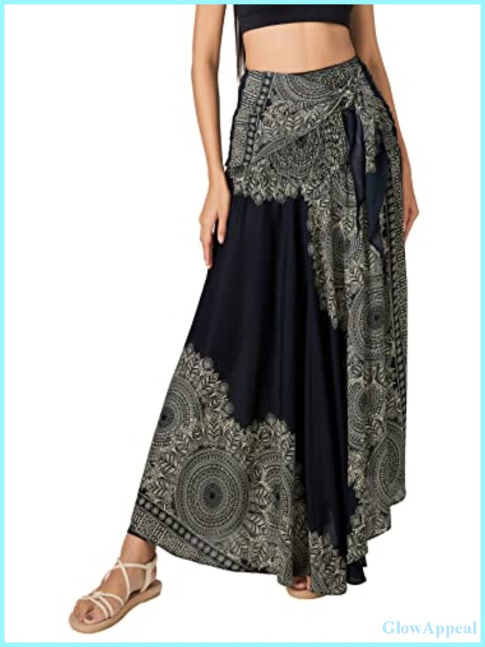 Boho Maxi Skirt Floral Bohemian Wrap Skirt for Women